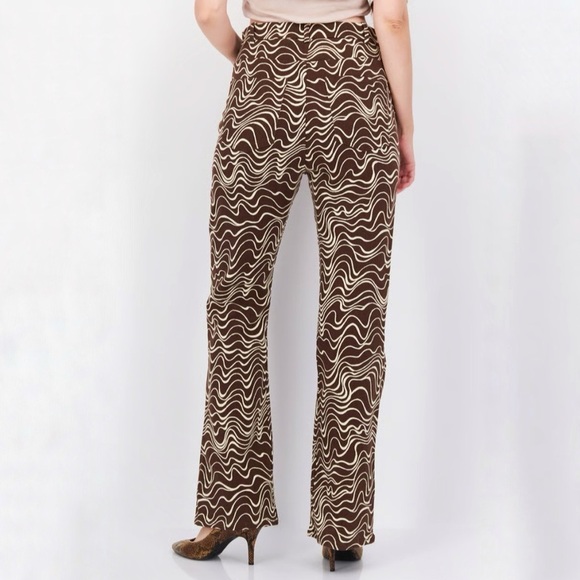 NWT & Other Stories Printed Kick Flare Trousers Twill Cotton Pant Brown Wave 4 - Picture 5 of 15